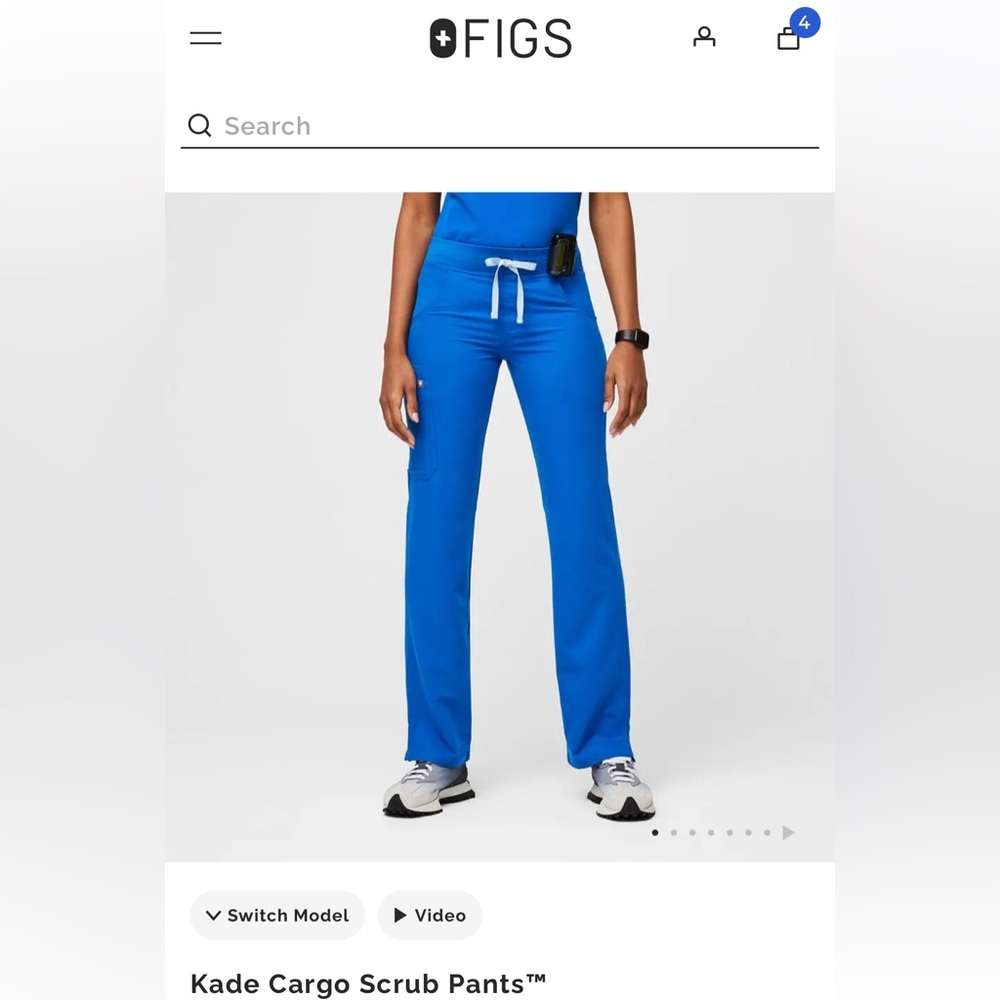 Royal blue FIGS Kade cargo scrub pants, medium tall M/T